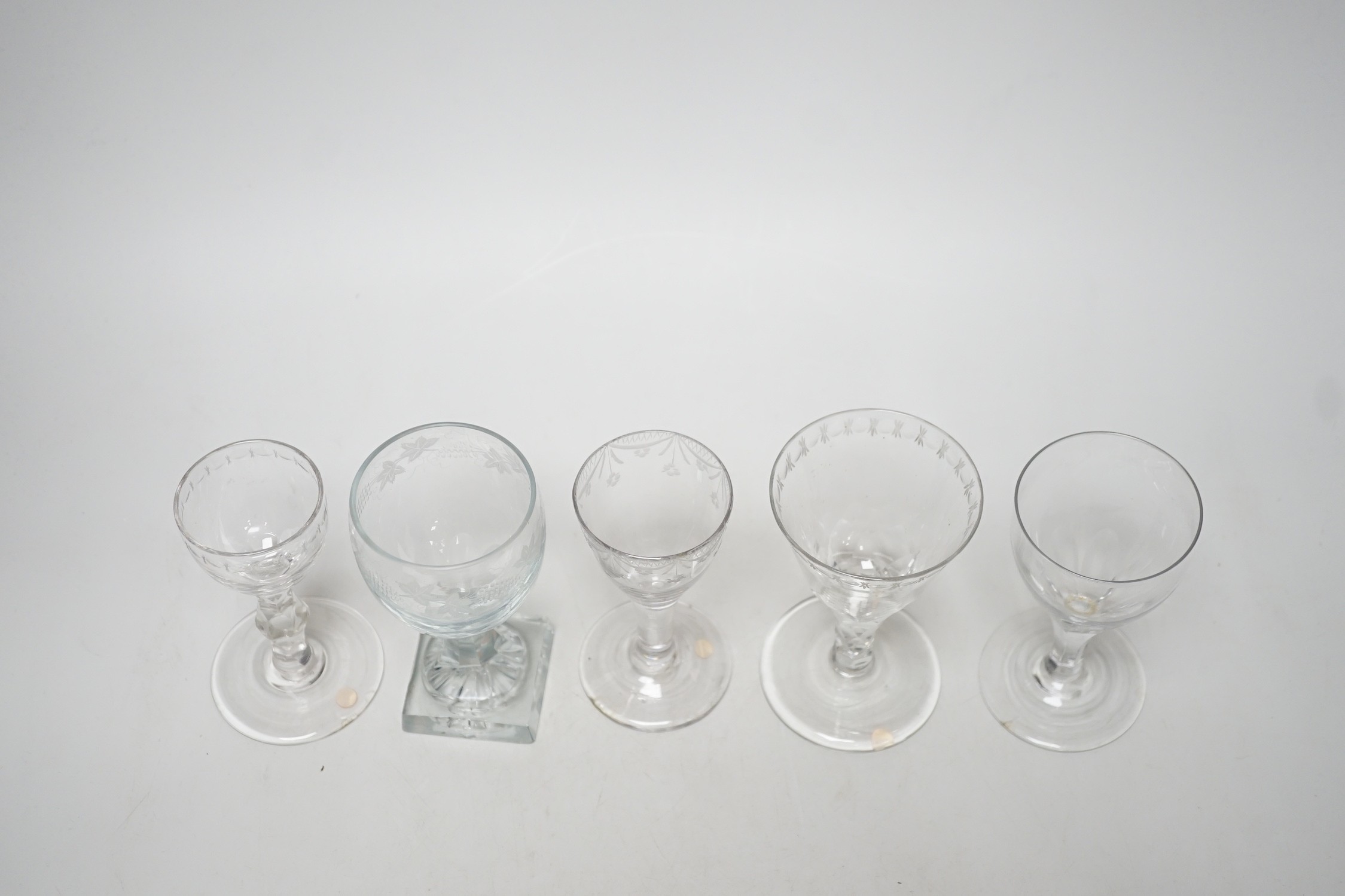 Five Georgian drinking glasses, tallest 12.5cm